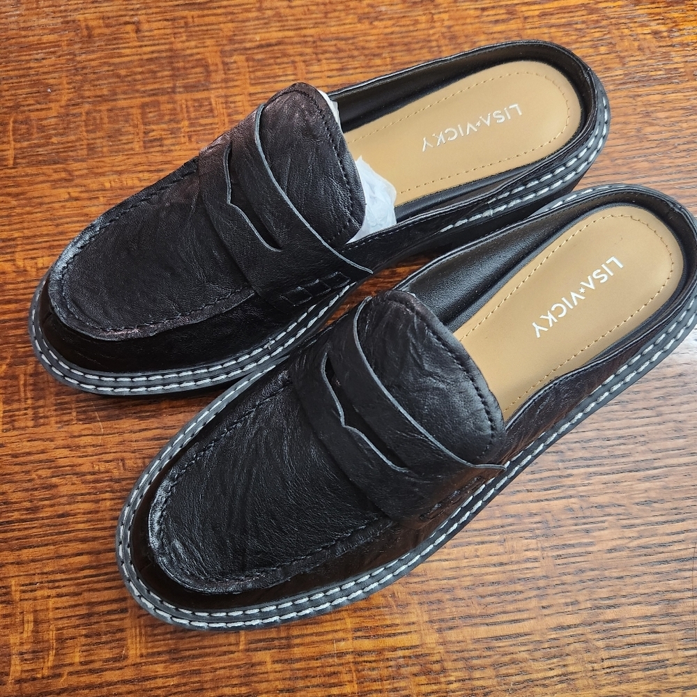 Lisa Vicky Mules Pace -V Black leather Cushioned Footbed Size 8.5 New in Box - Picture 7 of 10